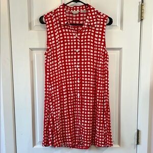 Anthropologie 11.1 TYLHO Red and White Checkered Flowy Shirt Dress - Size Small